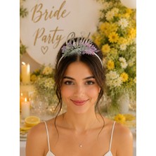 Parti Adresi Bride Gümüş Pleksi Taç Lavanta Çiçekli Bekarlığa Veda Parti Tacı