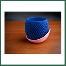 Vintessy Vıntessy 3D Baskı Küre Saksı - Kafes Dokulu Iki Parçalı Dekoratif Saksı - Mavi-Pembe BZS01