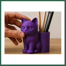 Vintessy Vıntessy 3D Baskı Kedi Figürlü Kalemlik - Masaüstü Organizer - Mor BZS01