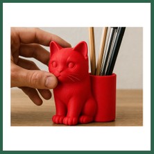 Vintessy Vıntessy 3D Baskı Kedi Figürlü Kalemlik - Masaüstü Organizer - Kırmızı BZS01