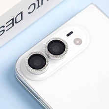 Kuzoom Ar iPhone Duo Katlanabilir Uyumlu Parlak Taşlı Kamera Lens Koruyucu Gümüş (2\'li)