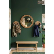 Montesev Antik Ahşap Dekoratif 3 Parça Oda Hol Salon Aynası Raflı Aynalı Askılık Set Portmanto Banyo Lavabo Duvar Antre Raflı Askılı Ayna Dk-Ayn6