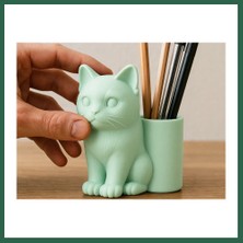 Vintessy Vıntessy 3D Baskı Kedi Figürlü Kalemlik - Masaüstü Organizer - Mint BZS01