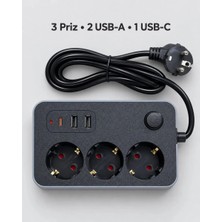 Elvasta Dmtk- Eldm- Elva- Ev ve Ofis Kullanımına Uygun USB ve Type C Şarj Çıkışlı Akım Korumalı Ç