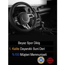 Tr Renault ile Uyumlu Megane Için Süper Deri Direksiyon Kılıfı, Beyaz Şeritli Spor Dikiş