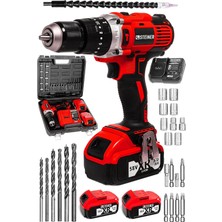 Tr Alman Darbeli 13MM 58 V 5 Ah Çift Xr Akülü Şarjlı Vidalama Matkap Kırmızı + Set