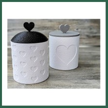 Vintessy Vıntessy 3D Baskı 2li Kalp Desenli Kapaklı Kavanoz Seti Kalp Tepelikli Dekoratif Saklama Kabı 8x8,5 cm BZS01