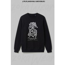 Zoka Wear Fenrir The Monster Wolf Of Norse Mythology Gray Ön Baskılı Bisiklet Yaka Sweatshirt