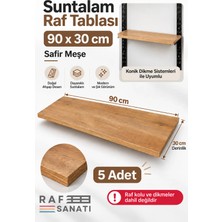 Raf Sanatı 5’li Set - 90X30 cm Suntalam Mağaza Rafı Safir Meşe Geniş Ahşap Raf Tablası Konik Dikme Uyumlu