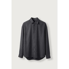 Abluka Online Erkek Relax Fit Basic Uzun Kollu Tencel Gömlek Koyu Gri