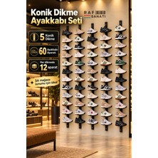 Raf Sanatı Duvara Monte Ayakkabı Sergileme Standı 5'li Set – 5 Adet Konik Dikme + 60 Ayakkabı Aparatı Siyah