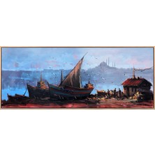 Simurg Sanatevi Istanbul'un Balıkçıları Yağlı Boya Tablosu - Tuval Üzerine El Yapımı - 150 x 60 cm