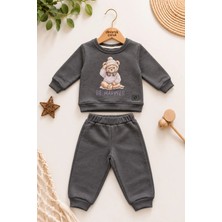 Dinamik çocuk Erkek Çocuk Ayıcık Baskılı Şardonlu Bisiklet Yaka Sweatshirt ve Eşofman Altı 2'li Takım 2-5yaş