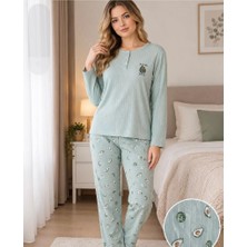 Lindros Kadın Avokado Desenli Büyük Beden Kışlık Pijama Takım