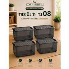 Mythriva 80 Lt Büyük Boy Saklama Kutusu, 4'lü Set, Antrasit Renk