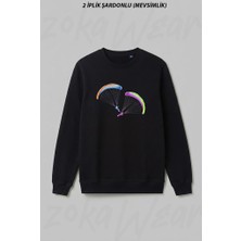 Zoka Wear Yamac Parasutu - Paragliding-2 Ön Baskılı Bisiklet Yaka Sweatshirt