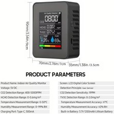 Elarque 5'i 1 Arada Hava Kalitesi Ölçer Co2 Tvoc Hcho Sıcaklık Nem Göstergeli