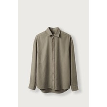Abluka Online Erkek Relax Fit Basic Uzun Kollu Tencel Gömlek Haki