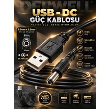 Derwell 1 Metre 1mt USB Dc 5.5x2.5mm Güç Kablosu 5V Dc Güç Kablosu, USB 2.0 Erkek Modem/router/vantilatör/ses Bombası Speakerı Vs Elektronik Cihazlar Ile Uyumlu Ceryan Kablosu