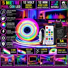 Powerr Led Aydınlatma 5m 12V 12MM 432 Ledli Iç Mekan Pixel Cob LED 5A Priz Adaptör Sese ve Müziğe Duyarlı Pixel Kumandalı Set