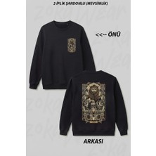 Zoka Wear Aslan Burcu Leo Astoloji Gotik Burc Ön Arka Baskılı Bisiklet Yaka Sweatshirt
