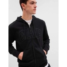 Gap V-Heritage Logo Fz 499917 Erkek Kapüşonlu Fermuarlı Sweatshirt Siyah