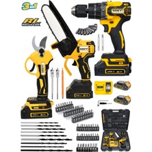 Elarque Fırçasız Motor 3 Lü Bahçe Set Takım 13 mm Darbeli Matkap Budama Makası Dal