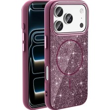 Acex iPhone 17 Pro Uyumlu Magsafe Simli Kılıf Parlak Işıltılı Tasarım Kamera Lens Korumalı Darbeye Dayanıklı Kapak