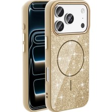 Acex iPhone 18 Pro Uyumlu Magsafe Simli Kılıf Parlak Işıltılı Tasarım Kamera Lens Korumalı Darbeye Dayanıklı Kapak