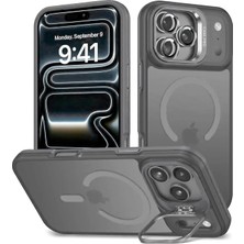 Acex iPhone 17 Pro Max Uyumlu Magsafe Kılıf Mıknatıslı Standlı Darbeye Dayanıklı Mat Şeffaf Arka Kapak Lens Hediyeli
