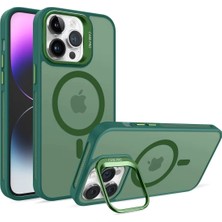 Acex iPhone 12 Uyumlu Magsafe Kılıf Mıknatıslı Standlı Darbeye Dayanıklı Mat Şeffaf Arka Kapak Lens Hediyeli