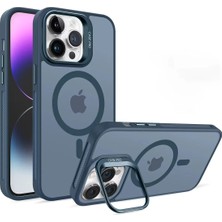 Acex iPhone 13 Uyumlu Magsafe Kılıf Mıknatıslı Standlı Darbeye Dayanıklı Mat Şeffaf Arka Kapak Lens Hediyeli