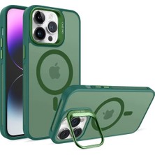 Acex iPhone 14 Uyumlu Magsafe Kılıf Mıknatıslı Standlı Darbeye Dayanıklı Mat Şeffaf Arka Kapak Lens Hediyeli