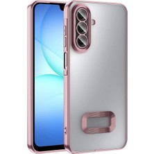 Acex Samsung Galaxy A17 Uyumlu Standlı Kılıf – Metalik Çerçeveli, Kamera Korumalı, Mat Şeffaf Arka Kapaklı, Darbeye Dayanıklı Telefon Kılıf
