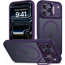 Acex iPhone 17 Pro Uyumlu Magsafe Kılıf Mıknatıslı Standlı Darbeye Dayanıklı Mat Şeffaf Arka Kapak Lens Hediyeli