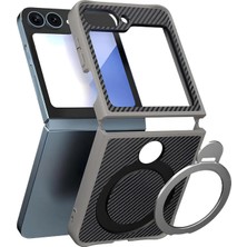 Acex Samsung Galaxy Z Flip 6 Uyumlu Magsafe Manyetik Halkalı Kılıf – 360° Döner Yüzük Standlı, Karbon Fiber Desenli, Kamera Korumalı, Darbelere ve Çizilmelere Dayanıklı Kapak