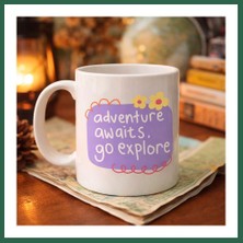 Vintessy Vıntessy Adventure Awaits Go Explore Yazılı Porselen Kupa Model 157 – Motivasyon Temalı, Sevimli Tasarım, Kahve & Çay Kupası BZS01