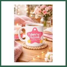 Vintessy Vıntessy You’re A Star "sen Yıldızsın" Yazılı Porselen Kupa Model 154 – Motivasyon Temalı, Özel Tasarım Kahve & Çay Kupası BZS01