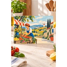 Kırsal Yaşam Sahnesi — 25 × 35 cm Tekli Cam Kesme ve Servis Tahtası