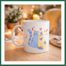 Vintessy Vıntessy Sevimli Aşık Kediler Desenli Porselen Kupa Model 42 – Love Cats Tasarım Sevgiliye Hediye, Kahve & Çay Kupası BZS01