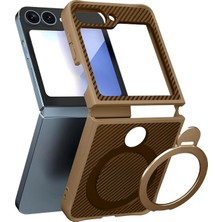 Acex Samsung Galaxy Z Flip 6 Uyumlu Magsafe Manyetik Halkalı Kılıf – 360° Döner Yüzük Standlı, Karbon Fiber Desenli, Kamera Korumalı, Darbelere ve Çizilmelere Dayanıklı Kapak
