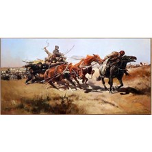 Simurg Sanatevi Büyük Mücadele Yağlı Boya Tablosu - Tuval Üzerine El Yapımı - 180 x 90 cm