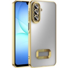 Acex Samsung Galaxy A17 Uyumlu Standlı Kılıf – Metalik Çerçeveli, Kamera Korumalı, Mat Şeffaf Arka Kapaklı, Darbeye Dayanıklı Telefon Kılıf