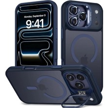 Acex iPhone 17 Pro Uyumlu Magsafe Kılıf Mıknatıslı Standlı Darbeye Dayanıklı Mat Şeffaf Arka Kapak Lens Hediyeli