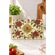 Gül Bordürü — 25 × 35 cm Tekli Cam Kesme ve Servis Tahtası