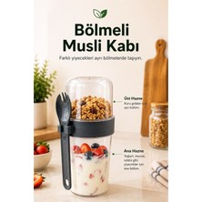 Elarque Bölmeli Müsli Kabı 800 ml Çatal Kaşıklı Sızdırmaz