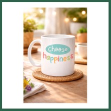 Vintessy Vıntessy Choose Happiness "mutluluğu Seç" Yazılı Porselen Kupa Model 156 – Motivasyon Kupası – Renkli Tasarım – Kahve & Çay Kupası – Mutluluk Temalı Hediye BZS01