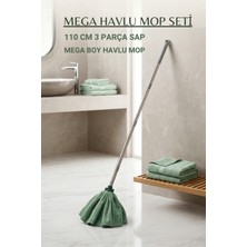 Elarque Mega Mikrofiber Havlu Mop 3 Parçalı Krom Sap Gri 110 cm Seti