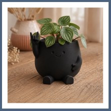 Bezos 3D Baskı Smiley Face Planter - Gülümseyen Karakterli Saksı-Siyah BZS10