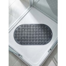 Mapple Home Vantuzlu Oval Masajlı Silikon Banyo Paspası Vantuzlu Banyo ve Duş Kaydırmazı Banyo Paspası Antrasit